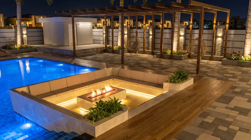 Swimming Pool Seating Area · Night, Greenland Delsol Resort, Lonavala